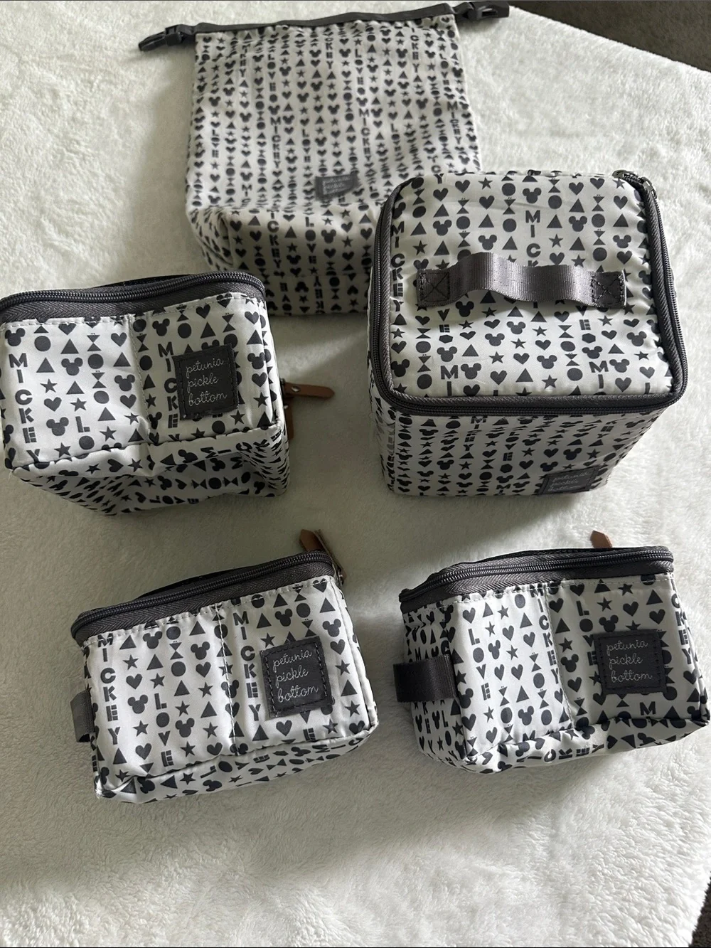 Petunia Pickle Bottom Disney Gray & White Patterned Bag Pouch Set